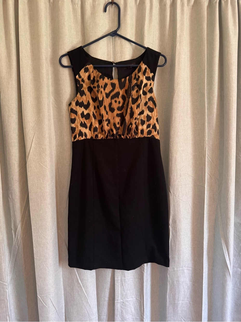 The Limited Black and Leopard-Print Sleeveless Sheath Dress
